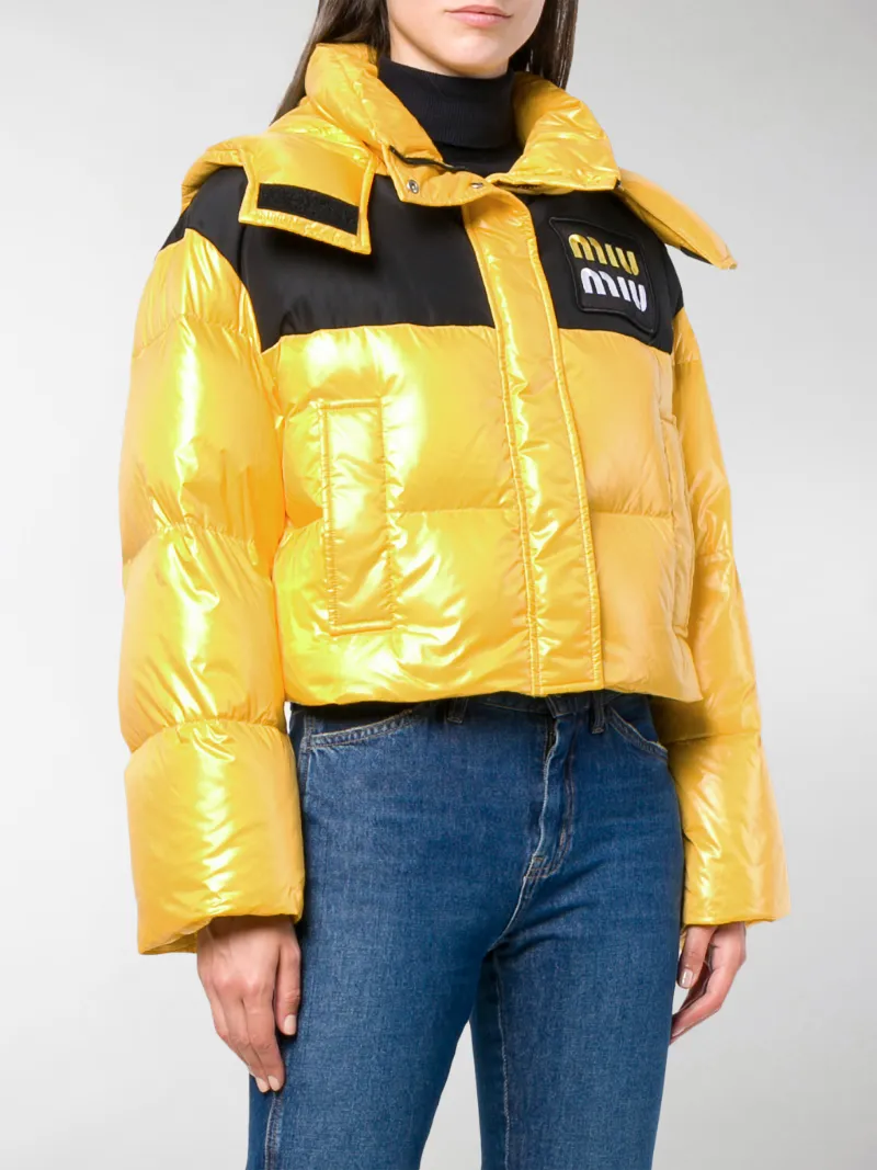 yellow puffer jacket cropped
