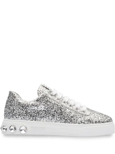 Miu Miu glitter sneakers silver | MODES