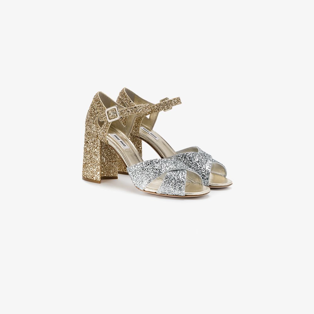 Miu Miu Gold & Silver Glitter 90 Sandals 