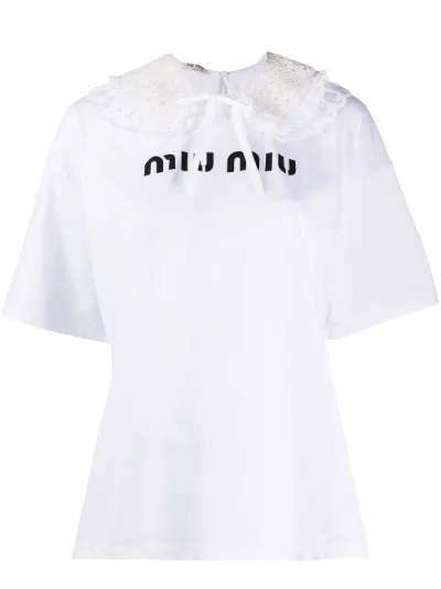 lace-collar cotton T-shirt | Miu Miu | Eraldo.com