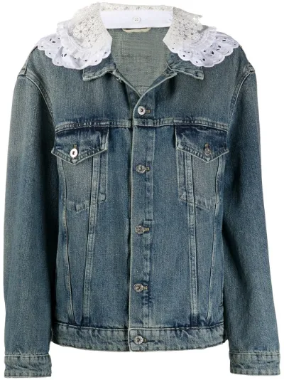 Denim jacket with lace trim hotsell