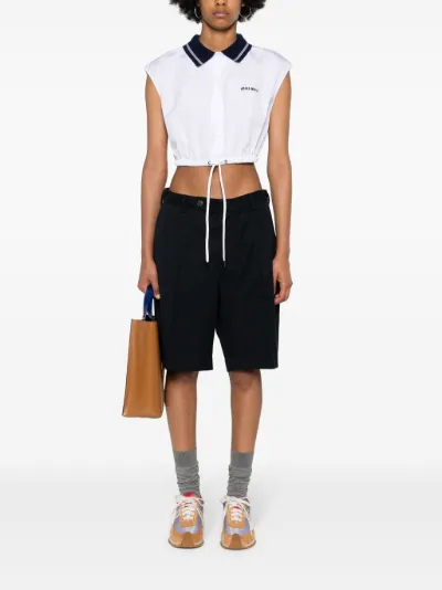 Tシャツ・カットソー MIUMIU EMBROIDERED POPLIN TOP Miu Miu logo-embroidered poplin cropped shirt | Eraldo.com CN