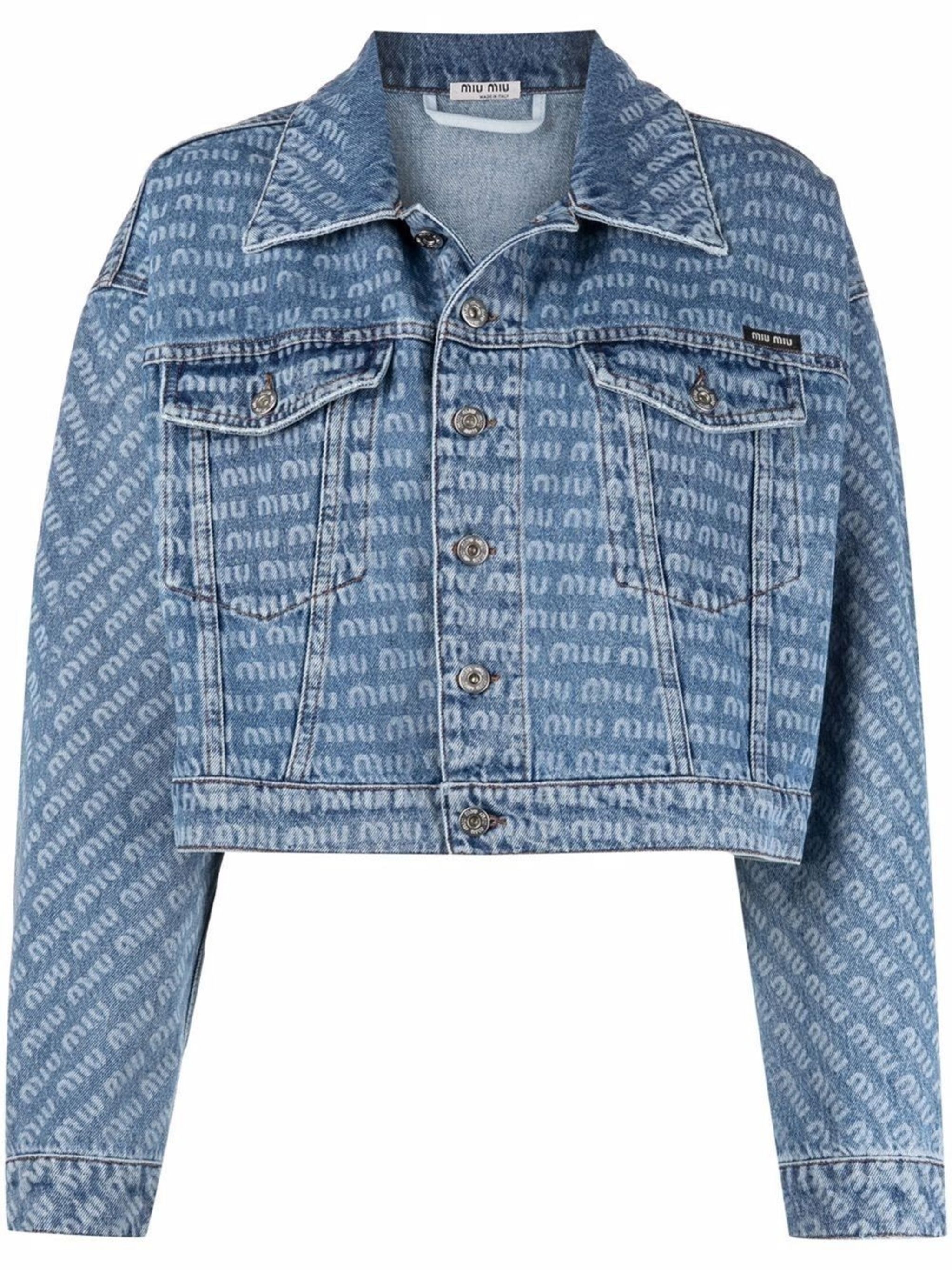 logo-print cropped denim jacket | Miu Miu | Eraldo.com GB