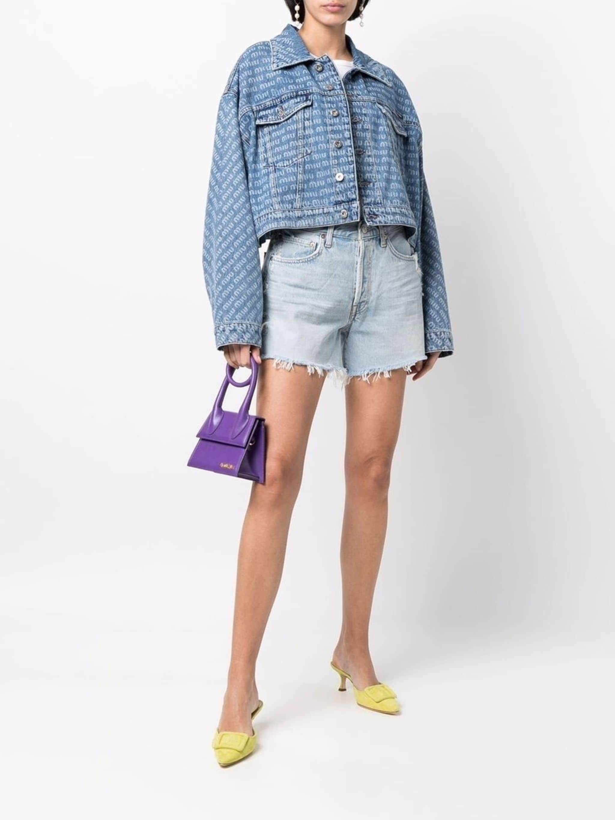 logo-print cropped denim jacket | Miu Miu | Eraldo.com