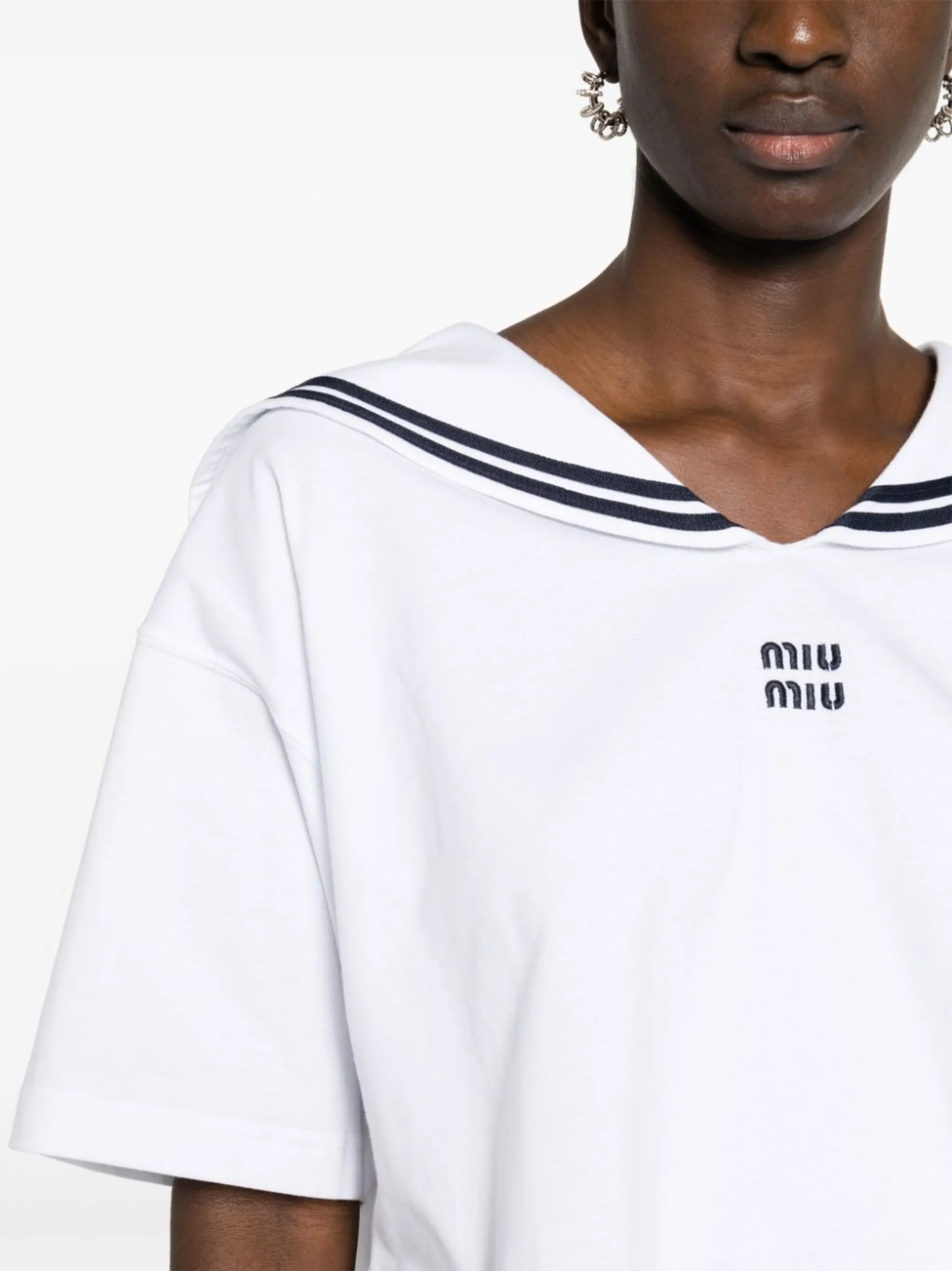【MIU MIU】Sailor Collar Cotton Short Sleeve T-shirt Miu Miu sailor-collar T-shirt | Eraldo.com HR