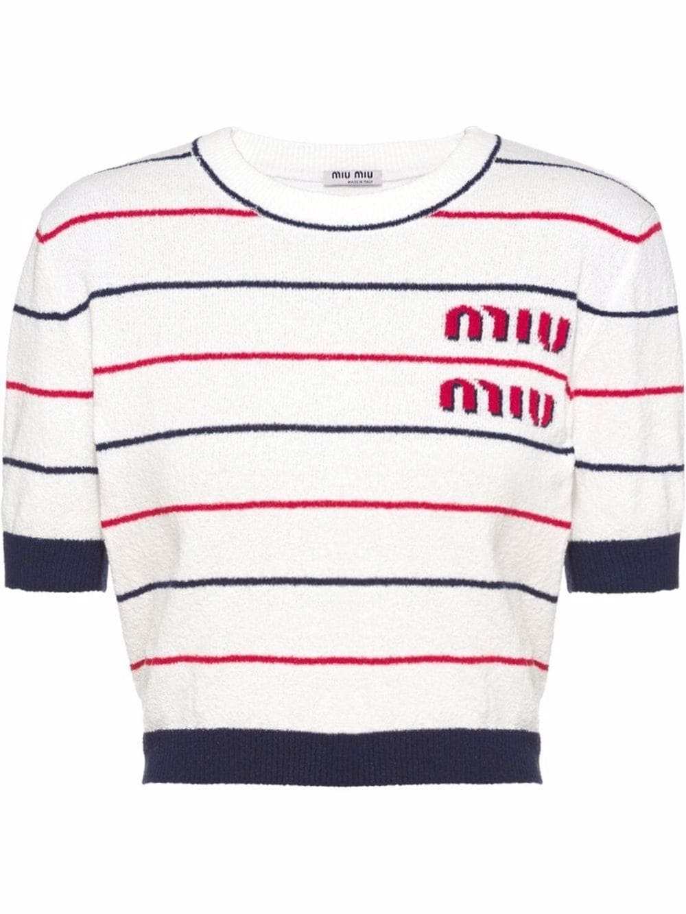 shortsleeved logo-knit cropped jumper | Miu Miu | Eraldo.com