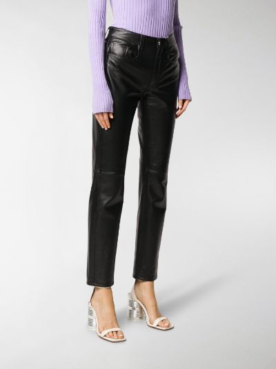 purple leather trousers