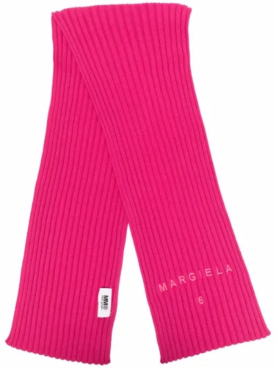 MM6 Maison Margiela logo-embroidered rib-knit scarf | Eraldo