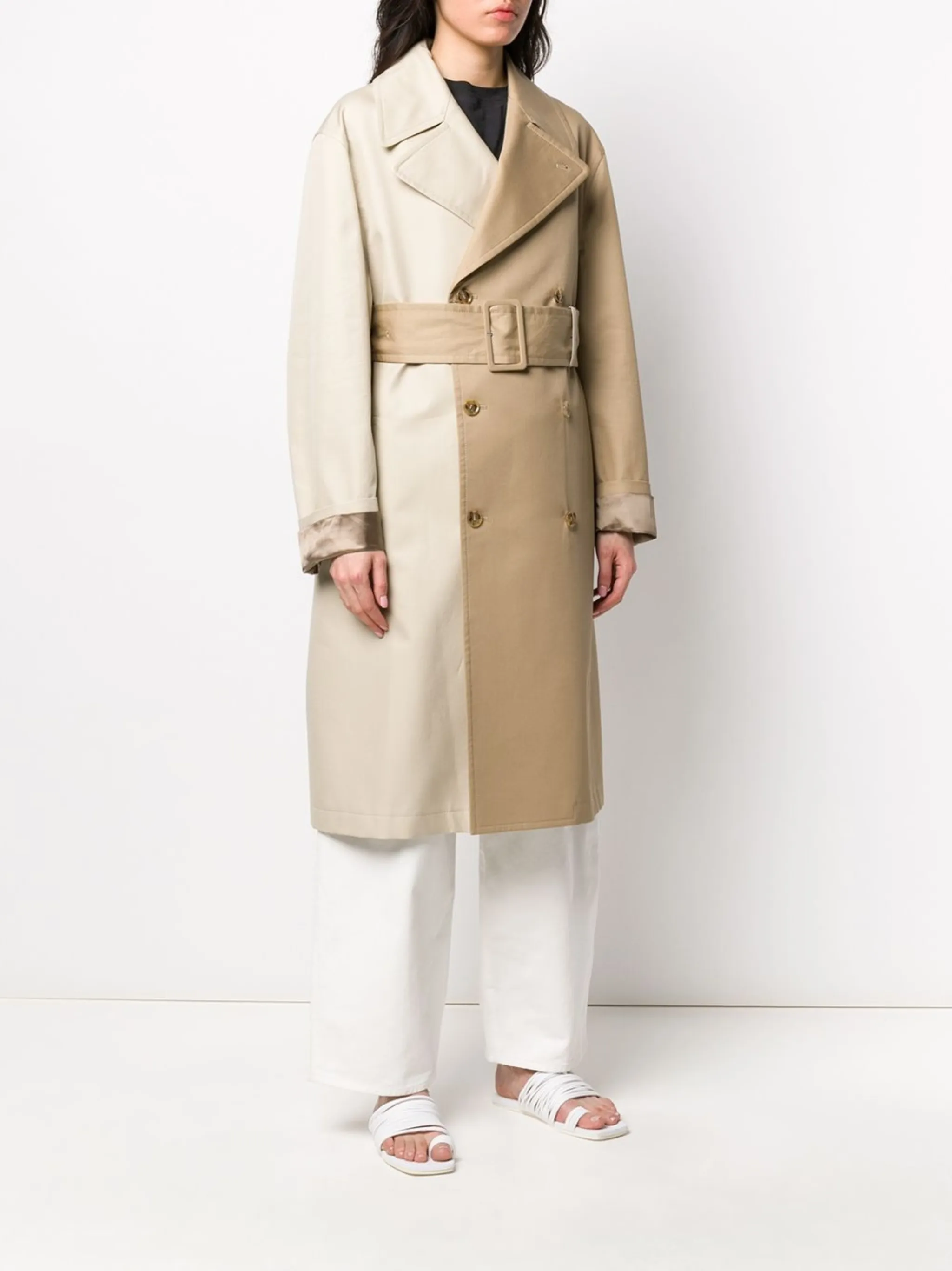 MM6 Maison Margiela two-tone double-breasted trench coat