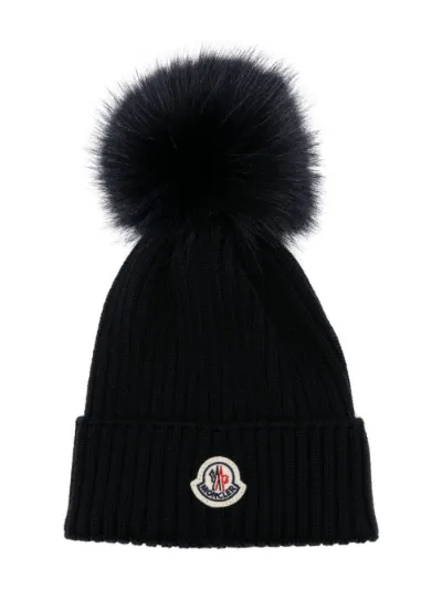 Moncler ribbed 2024 wool beanie with fur pompom