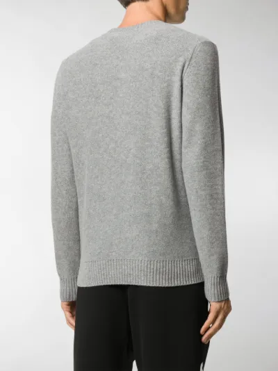 grey branded jumper