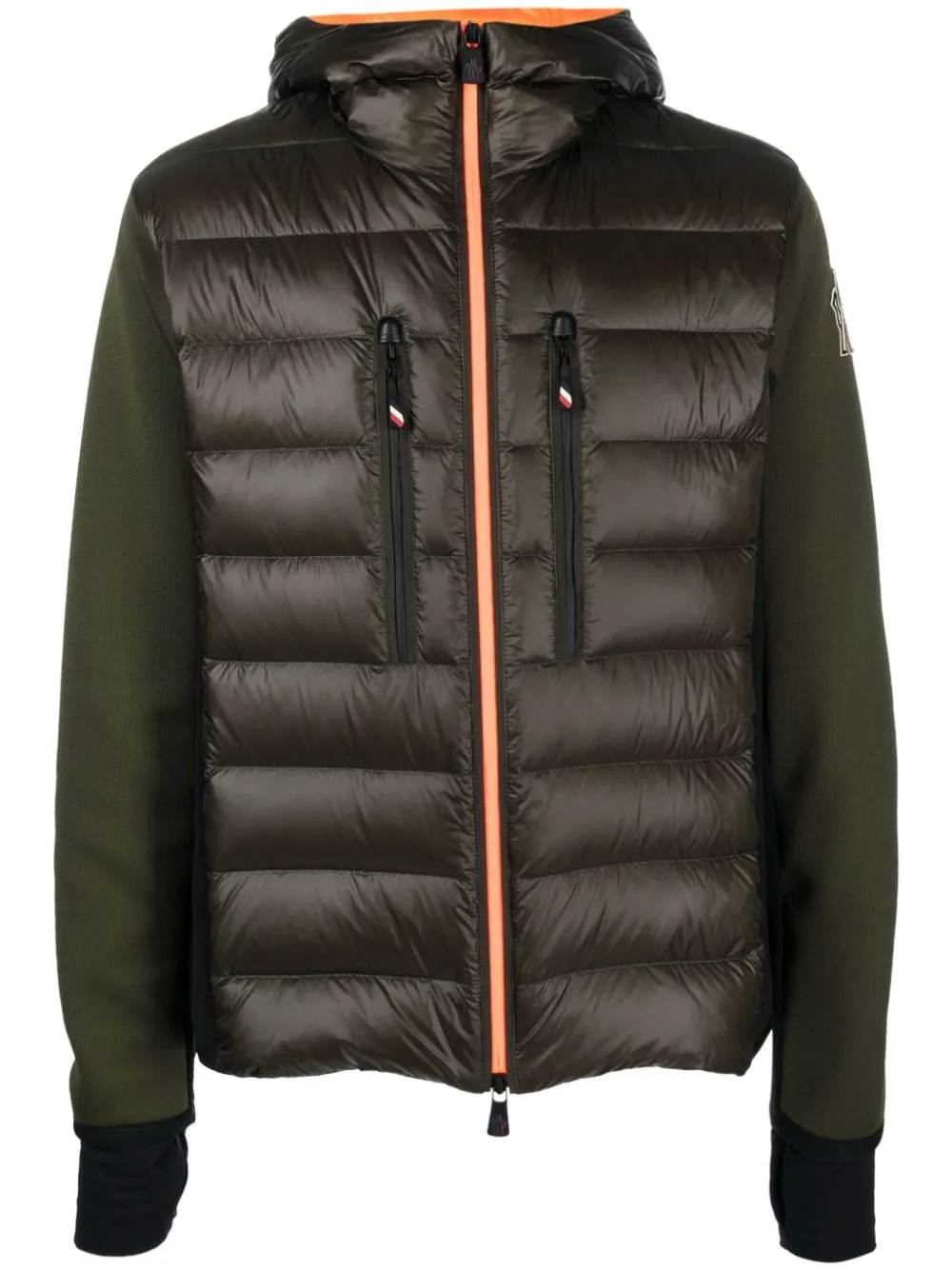 Puffer jacket with outlet knit sleeves