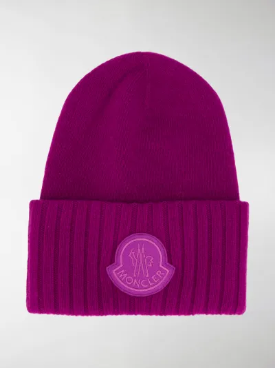 Moncler logo patch beanie purple | MODES