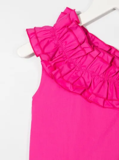 one shoulder pink ruffle dress