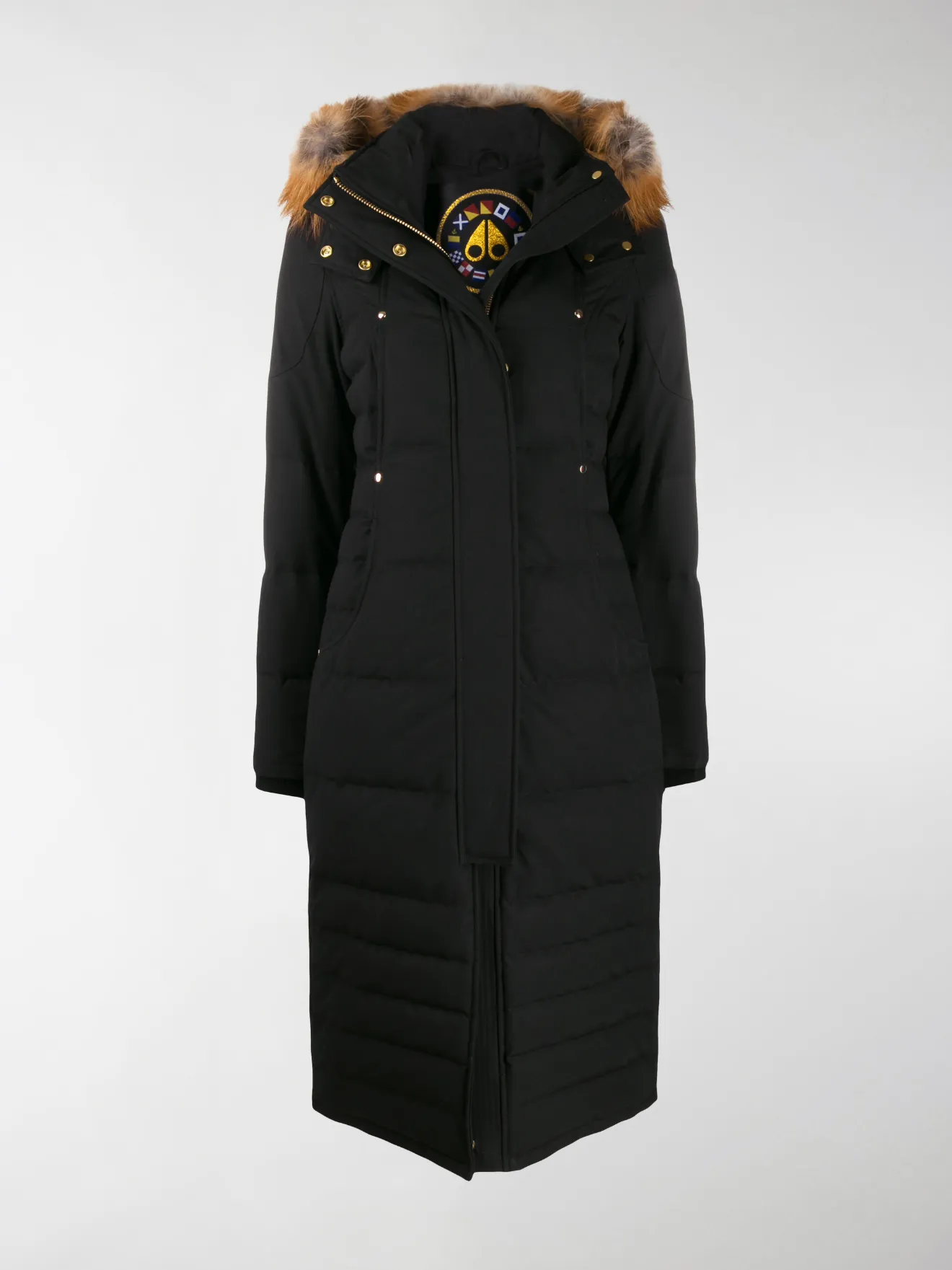 black padded midi coat