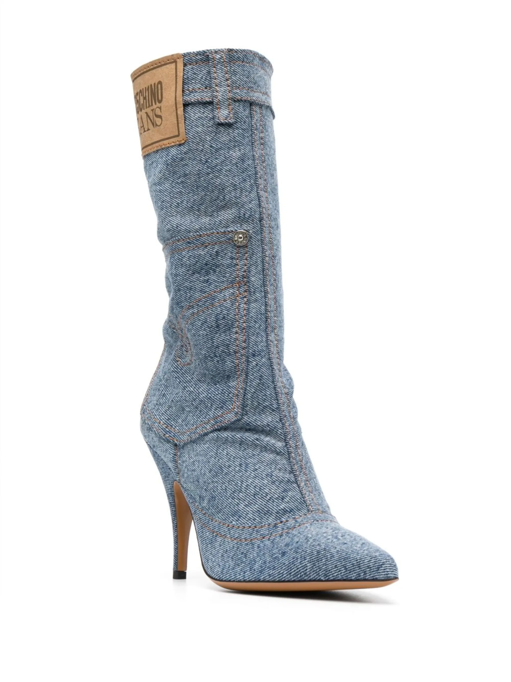 けんこう MOSCHINO ポインテッドトゥ MOSCHINO JEANS 115mm logo-patch denim boots | Eraldo.com HK