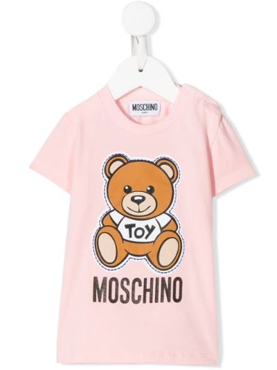 MOSCHINO KID-TEEN, PINK TEDDY BEAR LOGO T-SHIRT