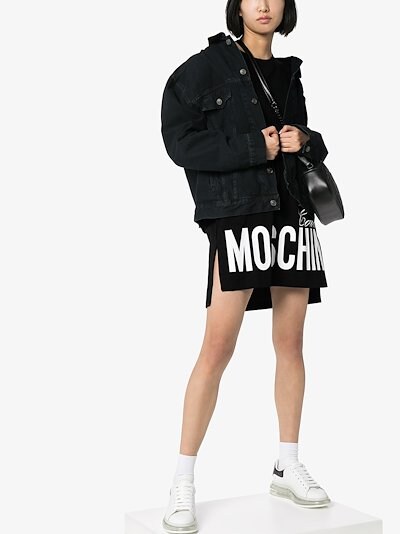 Moschino Logo Oversized Sweatshirt Dress Browns
