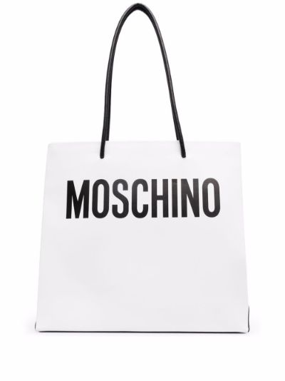 Moschino black logo discount print leather tote bag