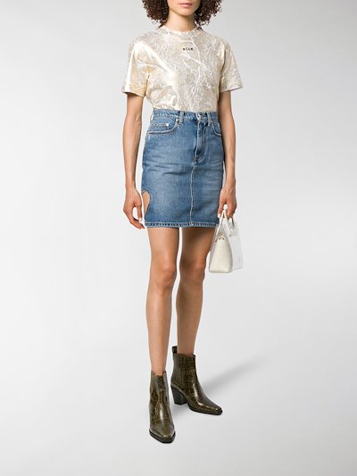 Msgm Heart Cut Out Denim Skirt Blue Modes