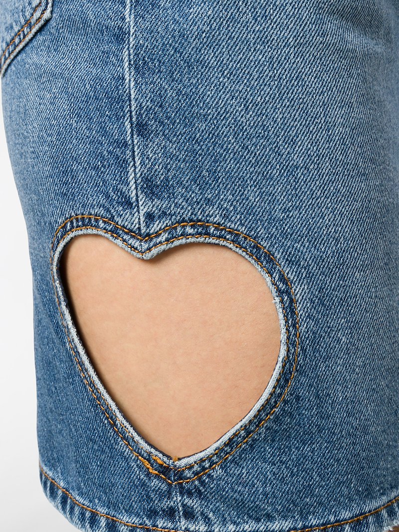 Msgm Heart Cut Out Denim Skirt Blue Modes