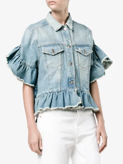 frill sleeve denim jacket