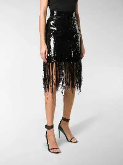 black sequin fringe skirt