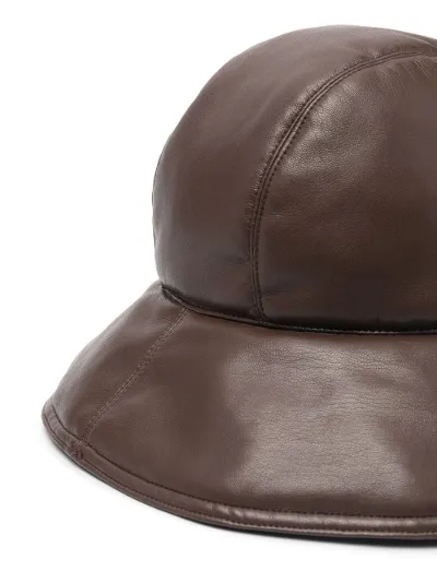 curved-brim vegan leather bucket hat 
