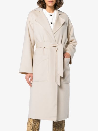 Silk blend long belted coat展示图