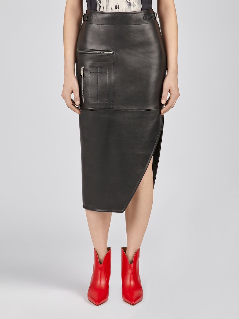 Cutaway Leather Tube Skirt With Ma1 Pocket