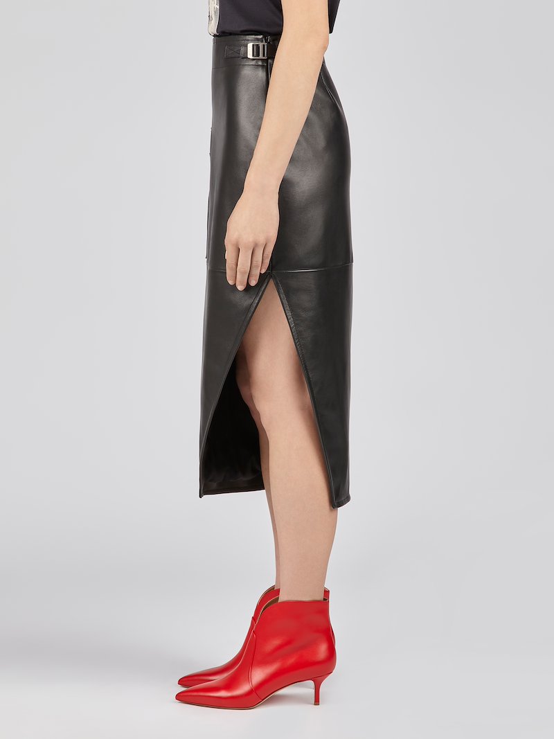 Cutaway Leather Tube Skirt With Ma1 Pocket