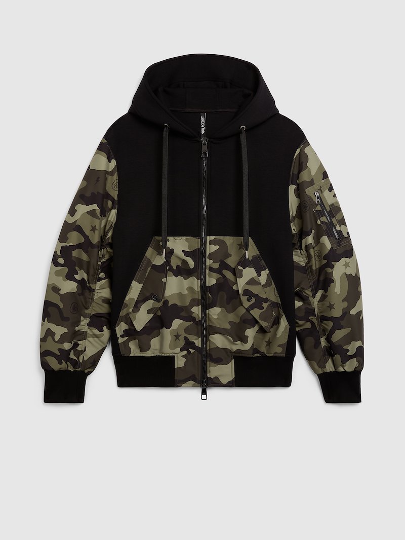 Hybrid Military Camouflage Nylon and Bonded Jersey ZipUp Hoodie