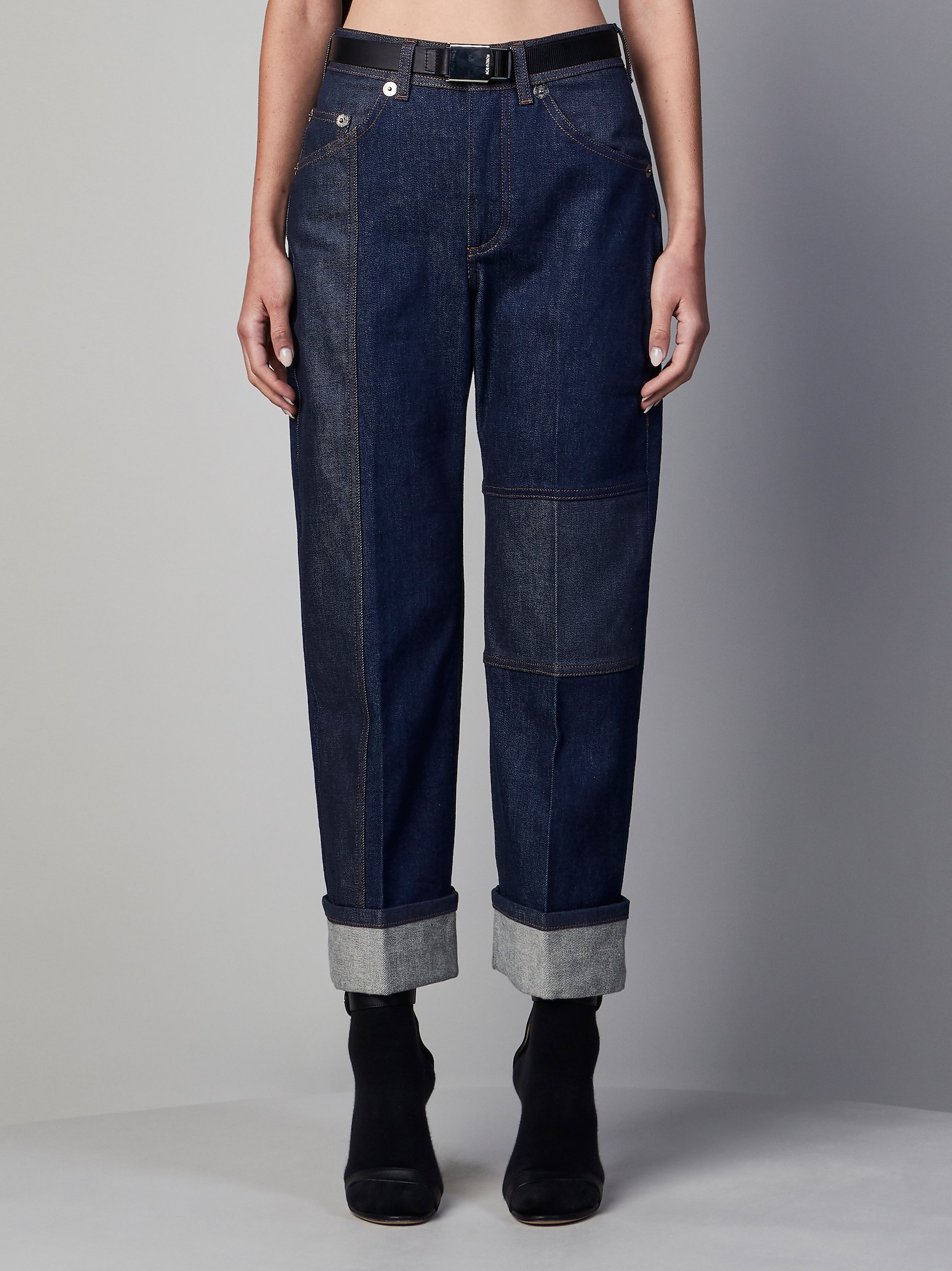 Patchwork Wide Leg Jeans With Turned Up Cuffs