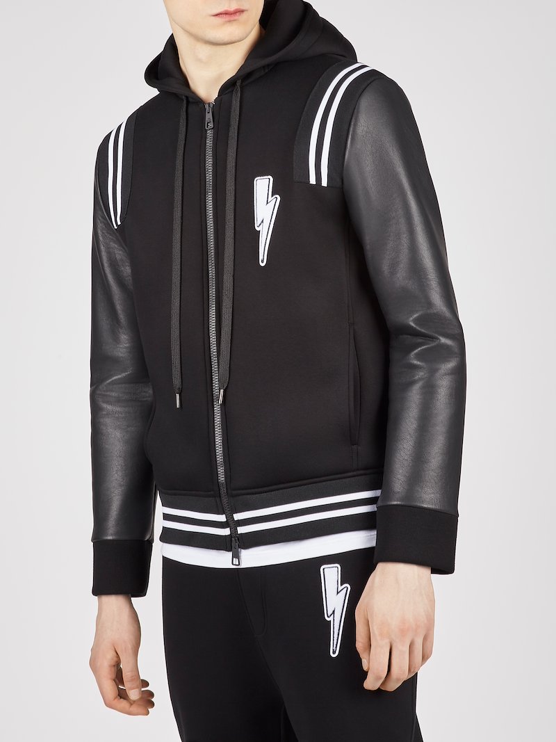 Varsity Zip-up Hoodie With Eco-leather Sleeves | NeilBarrett.com