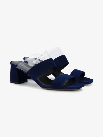 blue suede mules