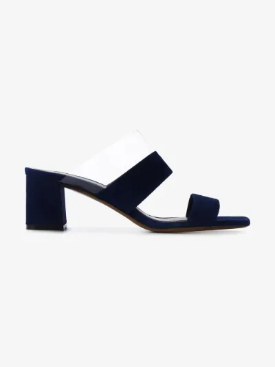 blue suede mules