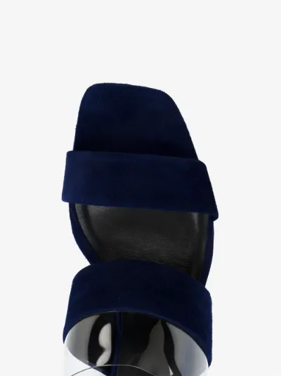 blue suede mules