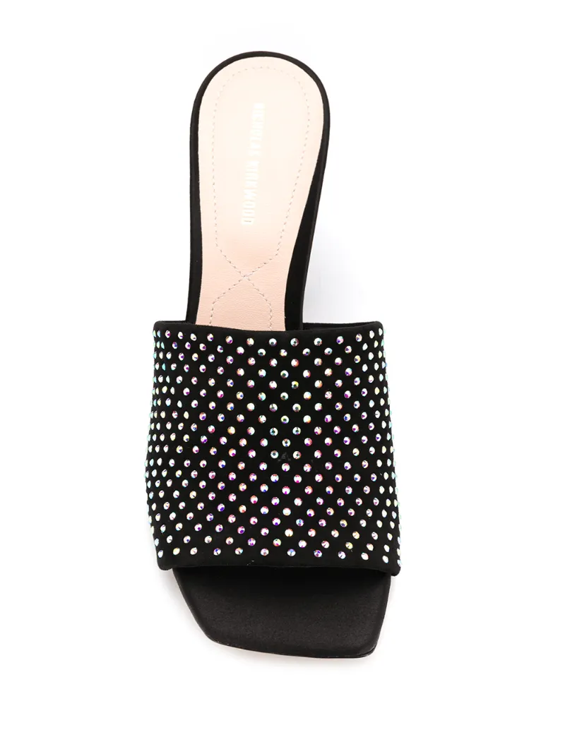 ALBA Crystal Embellished Mules 90 black Suede OUTER Leather SOLE Crystal OUTER