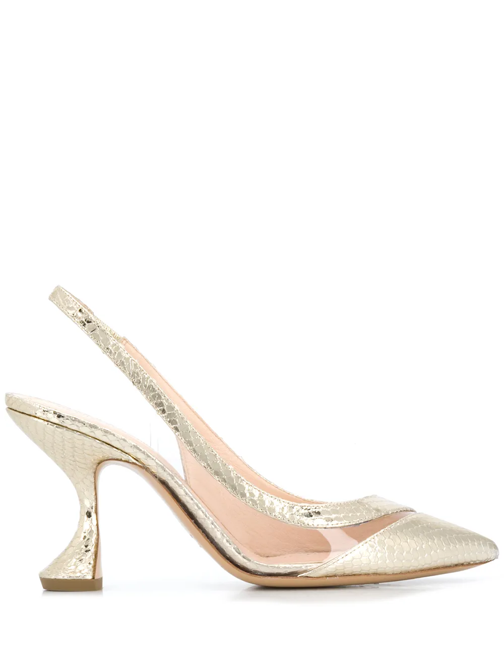 gold slingback pumps