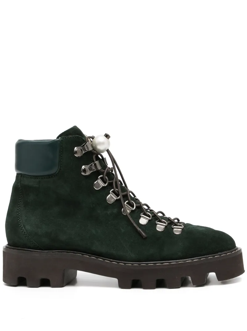botas de montaña DELFI con tacón de 37mm in verde | Nicholas Kirkwood