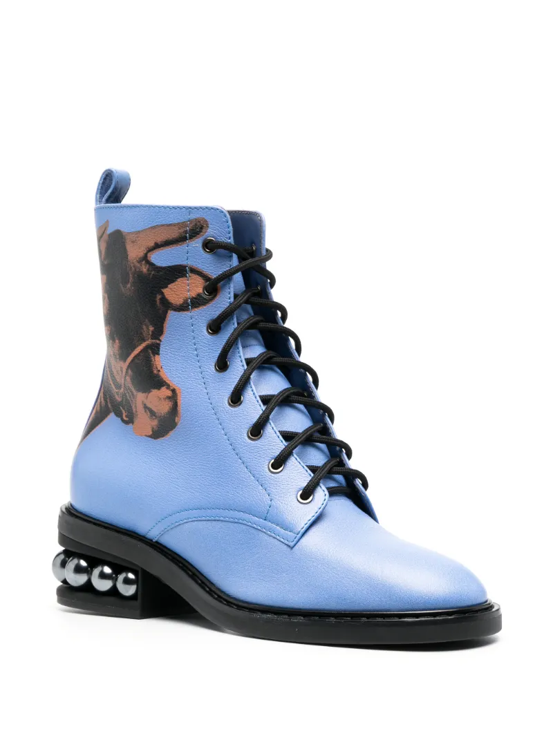 botas militares CASATI Pop Art de Nicholas Kirkwood x Andy Warhol in azul |  Nicholas Kirkwood