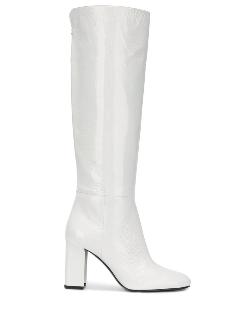 patent leather white booties