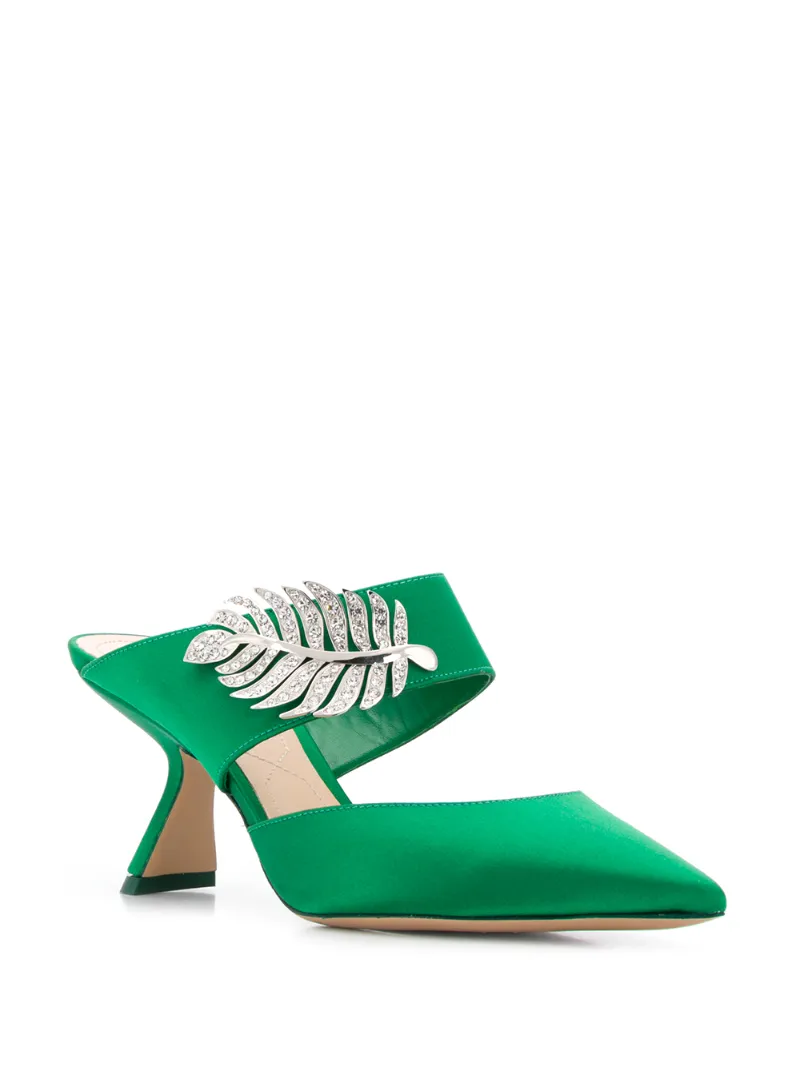 green satin mules