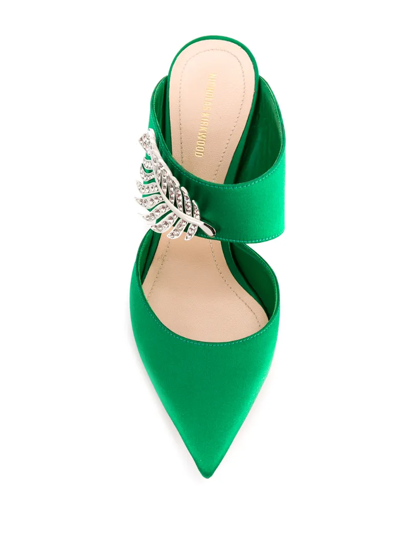 green satin mules