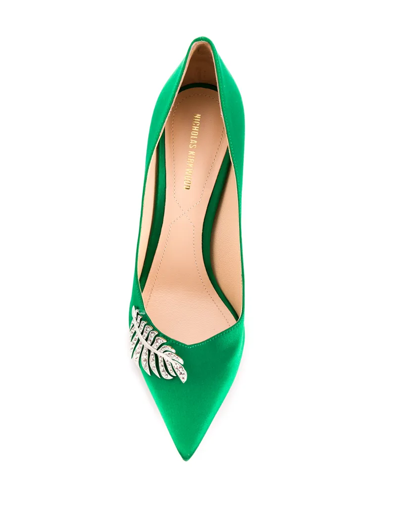 emerald green satin pumps