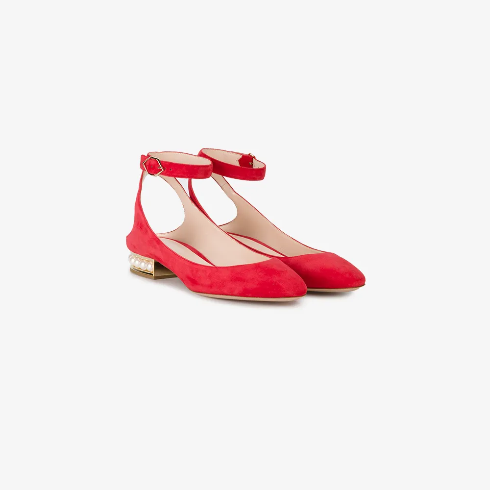 Nicholas Kirkwood Red Lola Pearl Ballet Pumps Browns 