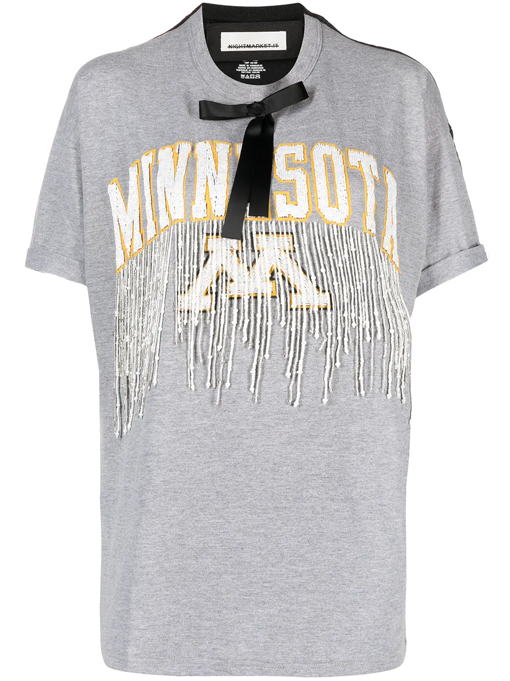beaded-fringe short-sleeve T-shirt 