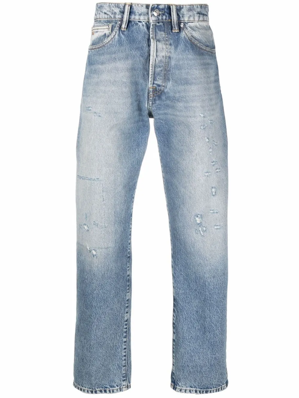 distressed straight-leg jeans | Nine In 