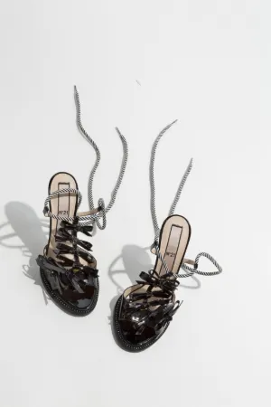 ankle-tie bow stiletto sandals