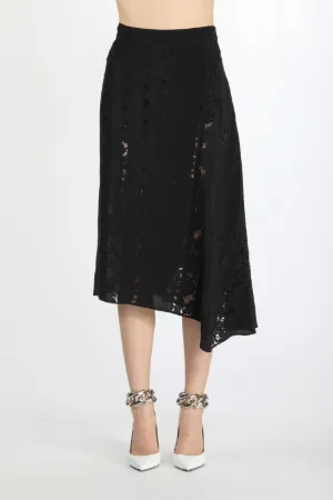 asymmetric lace-panel skirt